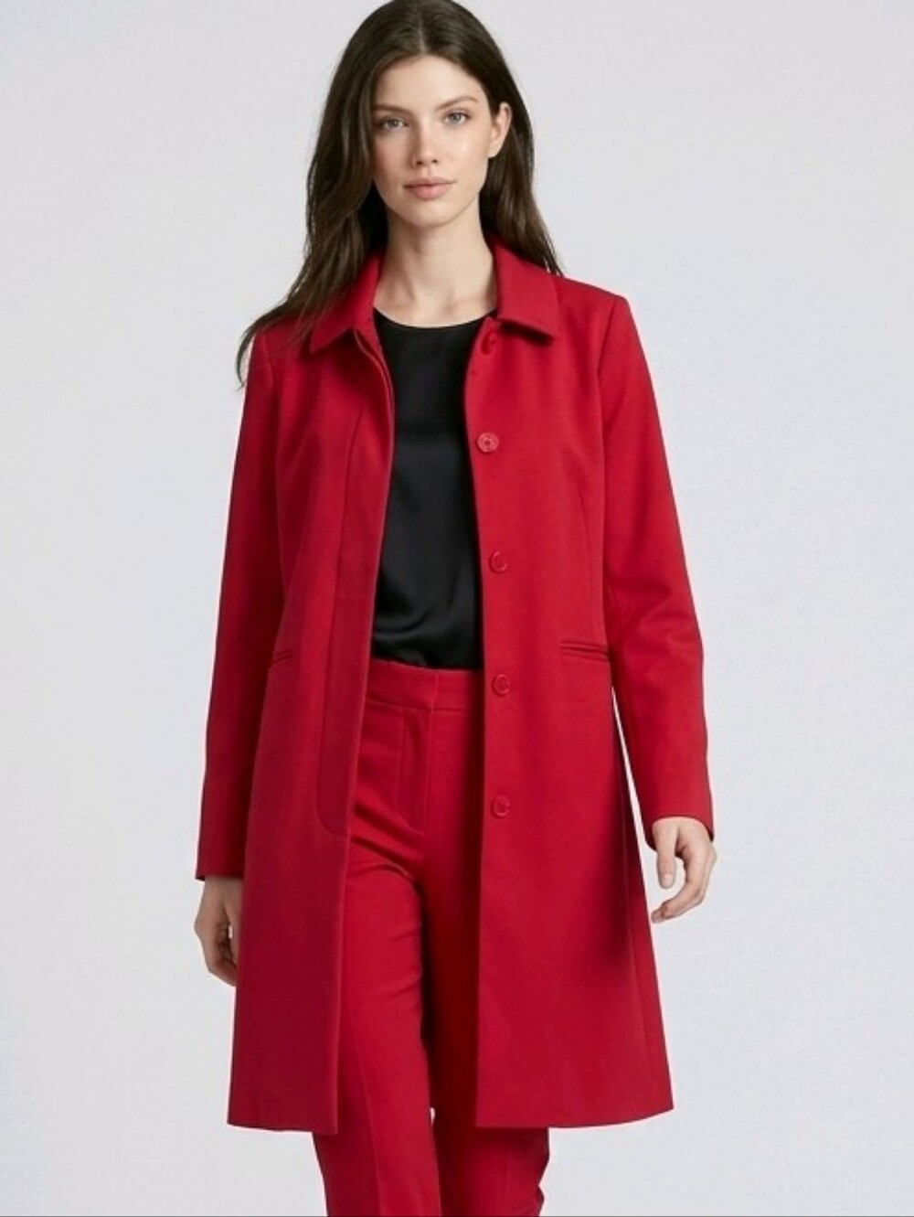 BCBG MaxAzria Women's Red Single-Breasted Long Coat Small Lightweight